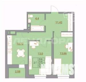 2-к квартира, вторичка, 56м2, 3/21 этаж