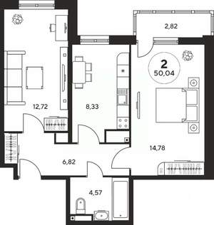 2-к квартира, вторичка, 50м2, 17/25 этаж