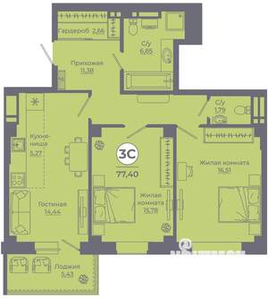 3-к квартира, вторичка, 77м2, 23/24 этаж