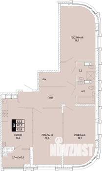 3-к квартира, вторичка, 93м2, 13/22 этаж