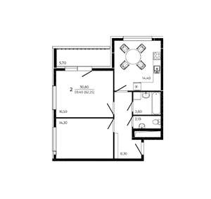 2-к квартира, вторичка, 62м2, 6/19 этаж