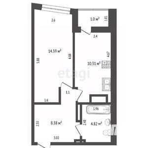 1-к квартира, вторичка, 41м2, 22/25 этаж