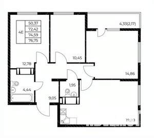 3-к квартира, вторичка, 77м2, 18/25 этаж