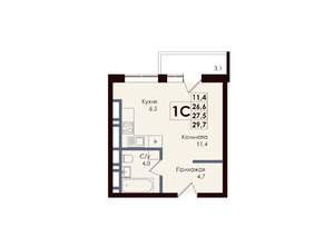 1-к квартира, вторичка, 27м2, 2/25 этаж