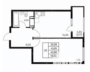 1-к квартира, строящийся дом, 46м2, 15/25 этаж