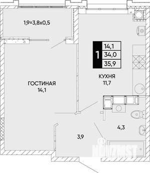 1-к квартира, вторичка, 36м2, 12/22 этаж