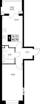 1-к квартира, вторичка, 41м2, 2/12 этаж