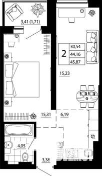 2-к квартира, вторичка, 46м2, 20/24 этаж