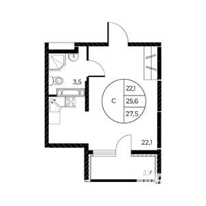 Студия квартира, вторичка, 28м2, 17/25 этаж