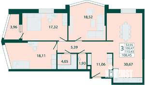 3-к квартира, вторичка, 108м2, 28/29 этаж