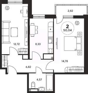 2-к квартира, вторичка, 50м2, 17/25 этаж