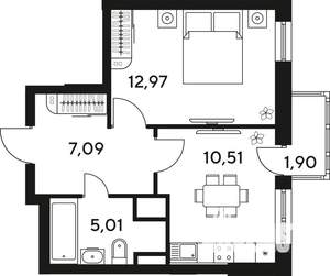 1-к квартира, строящийся дом, 38м2, 6/25 этаж