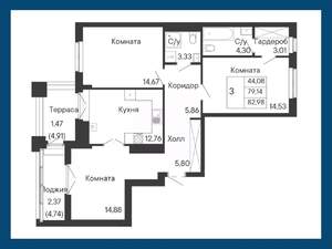 3-к квартира, вторичка, 83м2, 8/8 этаж