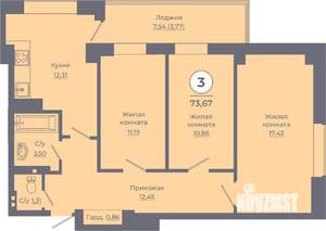 3-к квартира, вторичка, 73м2, 13/24 этаж