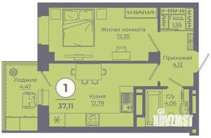 1-к квартира, вторичка, 37м2, 15/24 этаж