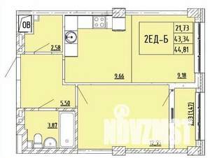 1-к квартира, строящийся дом, 45м2, 5/6 этаж