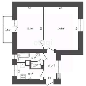 2-к квартира, вторичка, 52м2, 3/4 этаж