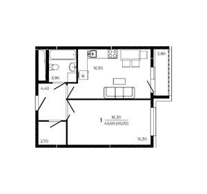 1-к квартира, вторичка, 45м2, 5/19 этаж