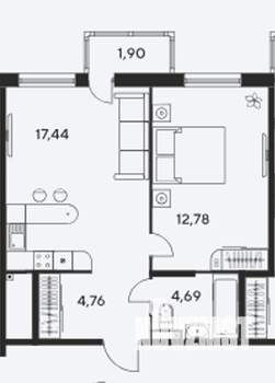 1-к квартира, сданный дом, 42м2, 6/25 этаж