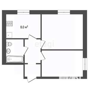 2-к квартира, вторичка, 52м2, 1/2 этаж