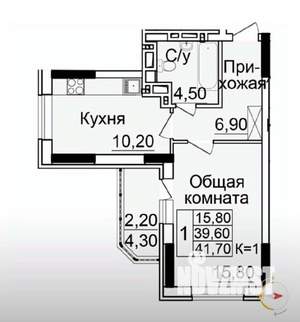 1-к квартира, вторичка, 42м2, 11/25 этаж