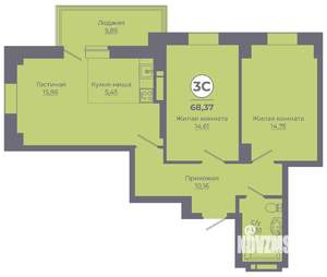 3-к квартира, вторичка, 68м2, 18/24 этаж