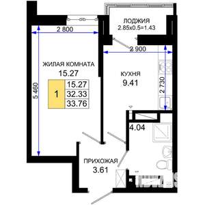 1-к квартира, вторичка, 34м2, 23/25 этаж