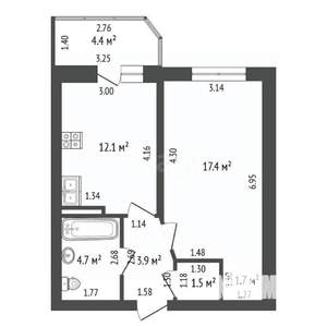 1-к квартира, вторичка, 41м2, 2/6 этаж