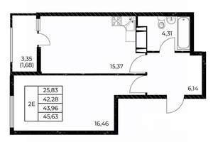 1-к квартира, вторичка, 46м2, 9/25 этаж