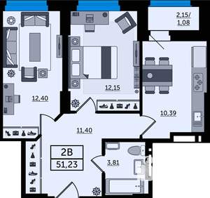 2-к квартира, вторичка, 51м2, 19/22 этаж
