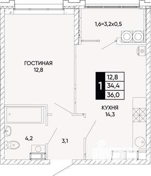 1-к квартира, вторичка, 36м2, 15/22 этаж