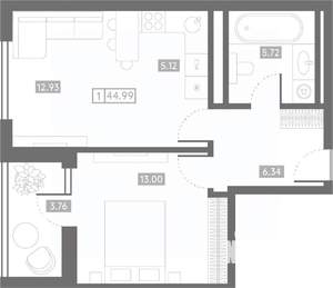 1-к квартира, вторичка, 45м2, 22/24 этаж