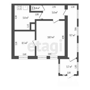 2-к квартира, вторичка, 53м2, 2/2 этаж