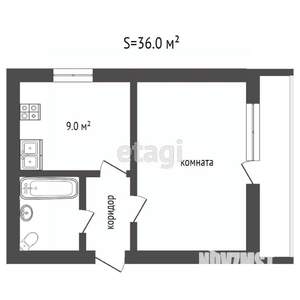 1-к квартира, вторичка, 36м2, 2/4 этаж