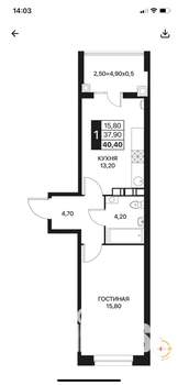 1-к квартира, сданный дом, 40м2, 8/12 этаж