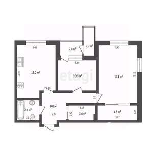 2-к квартира, вторичка, 64м2, 12/24 этаж