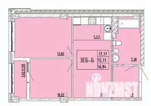 2-к квартира, строящийся дом, 57м2, 5/6 этаж