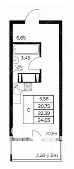 Студия квартира, вторичка, 24м2, 15/25 этаж