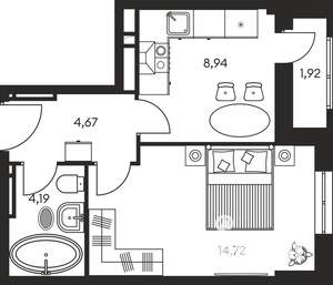 1-к квартира, строящийся дом, 35м2, 3/25 этаж