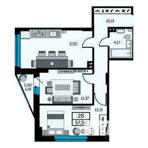 2-к квартира, вторичка, 58м2, 2/25 этаж
