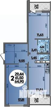 2-к квартира, строящийся дом, 65м2, 1/18 этаж