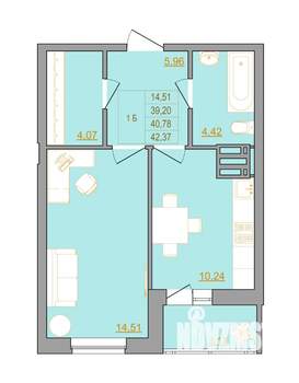 1-к квартира, вторичка, 43м2, 10/22 этаж