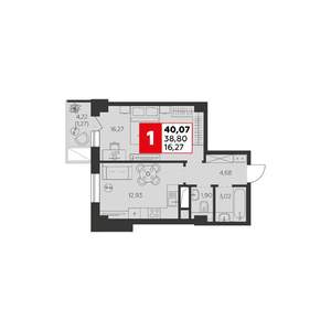 1-к квартира, строящийся дом, 40м2, 3/22 этаж