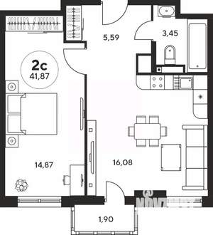 2-к квартира, вторичка, 42м2, 25/25 этаж