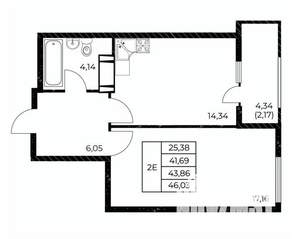 1-к квартира, вторичка, 46м2, 11/25 этаж