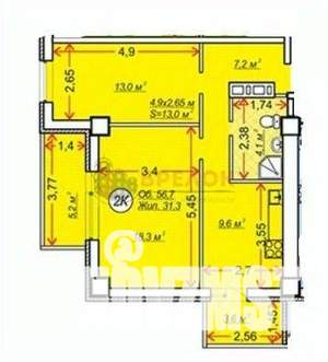 2-к квартира, вторичка, 57м2, 21/24 этаж