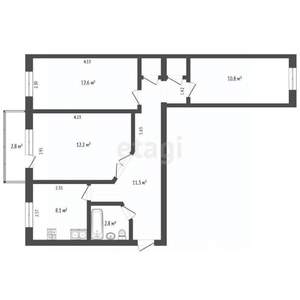 3-к квартира, вторичка, 55м2, 3/5 этаж