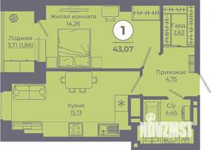 1-к квартира, вторичка, 43м2, 2/24 этаж