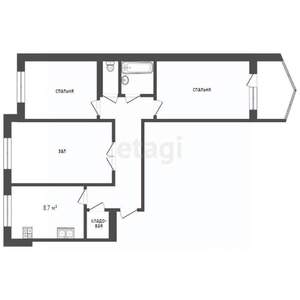 3-к квартира, вторичка, 65м2, 6/9 этаж