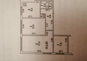3-к квартира, вторичка, 56м2, 1/5 этаж